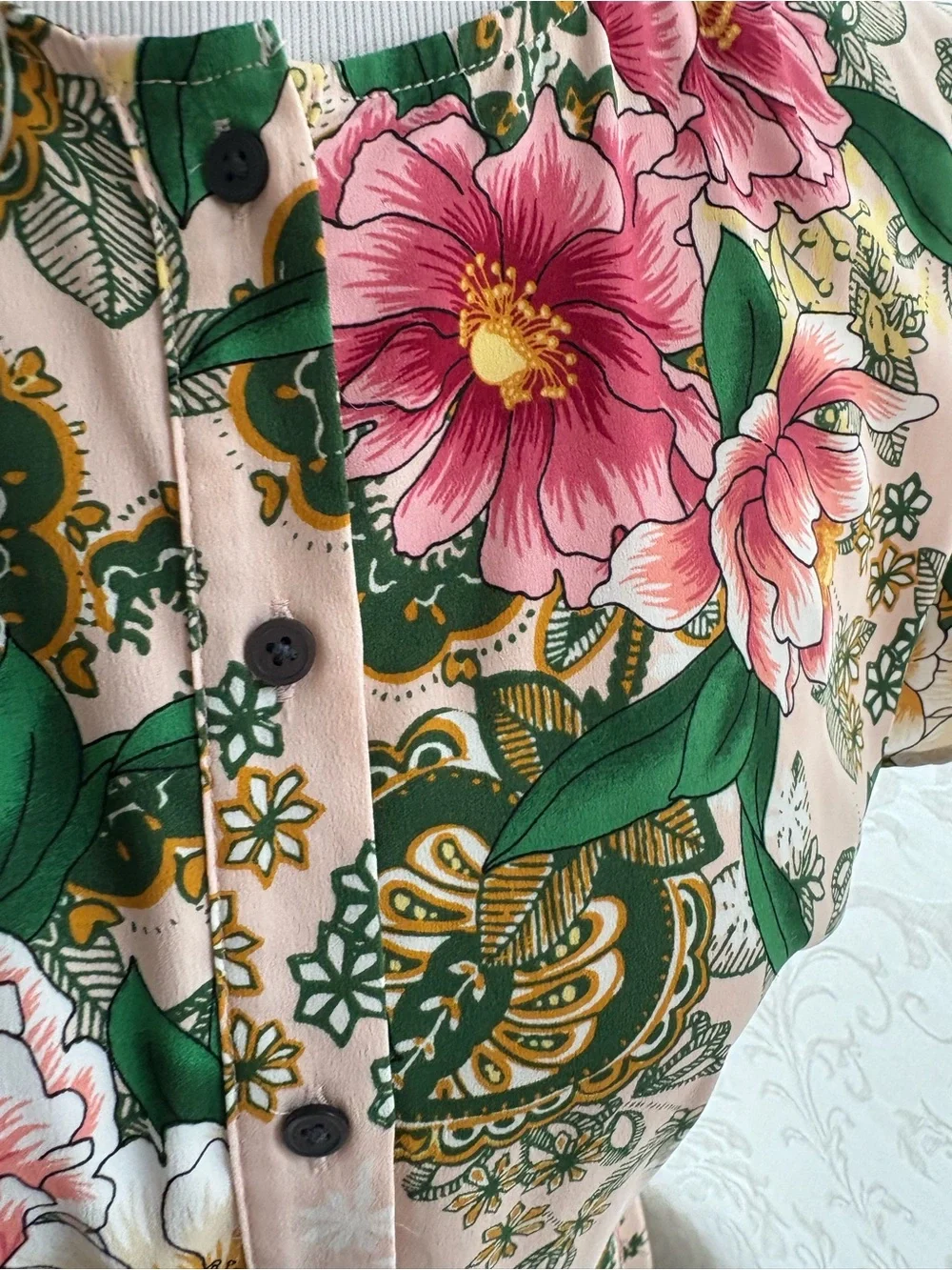 LOFT Pink Floral Midi Dress with Green Leaves - Picture 4 of 6